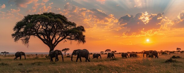 Sunset over African savanna